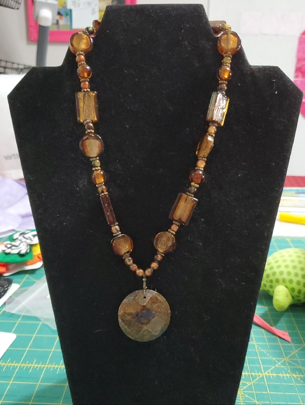 Handcrafted Amber Brown Beaded Pendant Necklace - Women Jewelry
